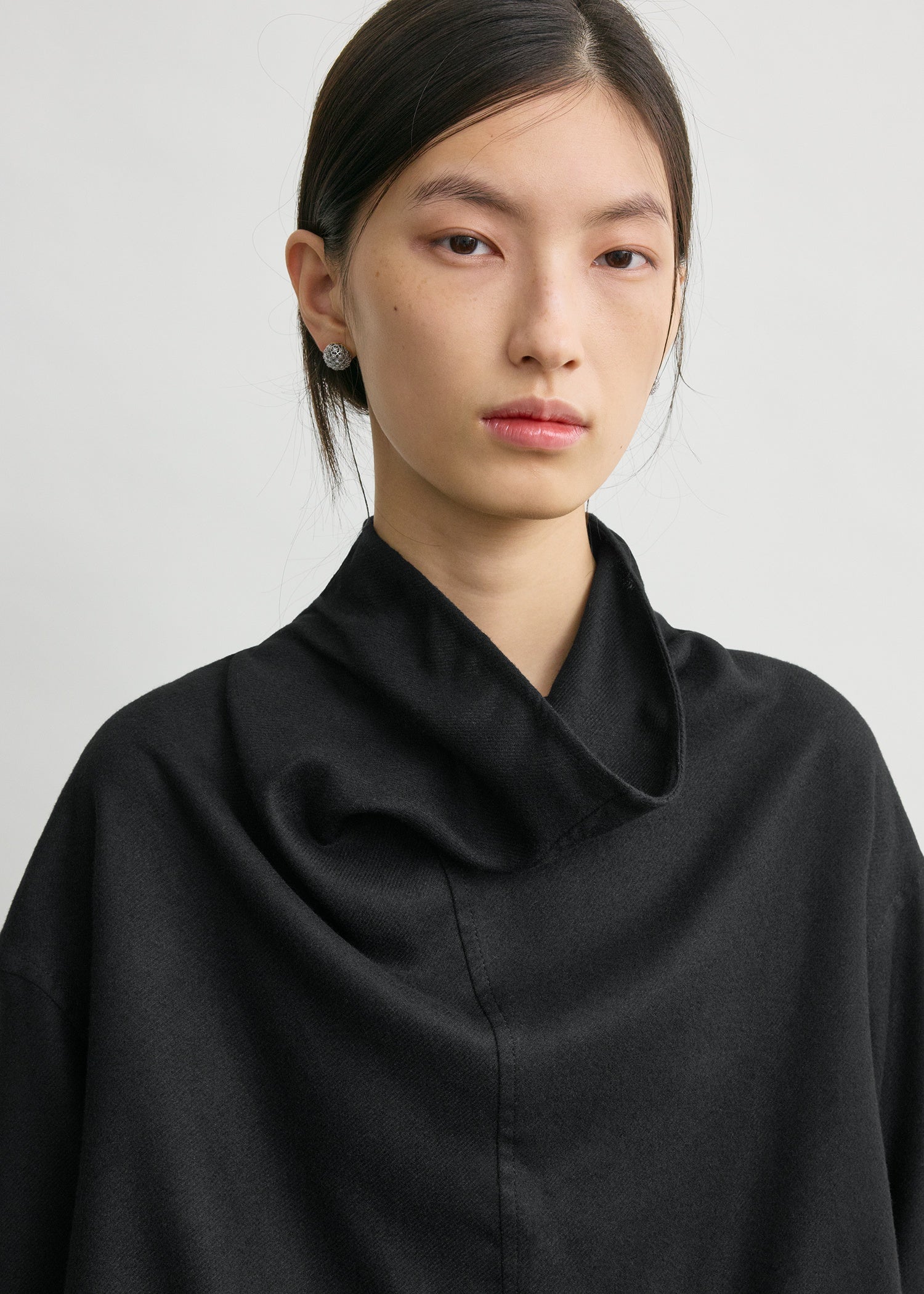 Funnel-neck flannel top black petite