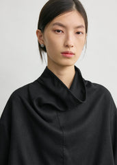 Funnel-neck flannel top black petite