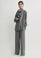 Funnel-neck flannel top grey petite