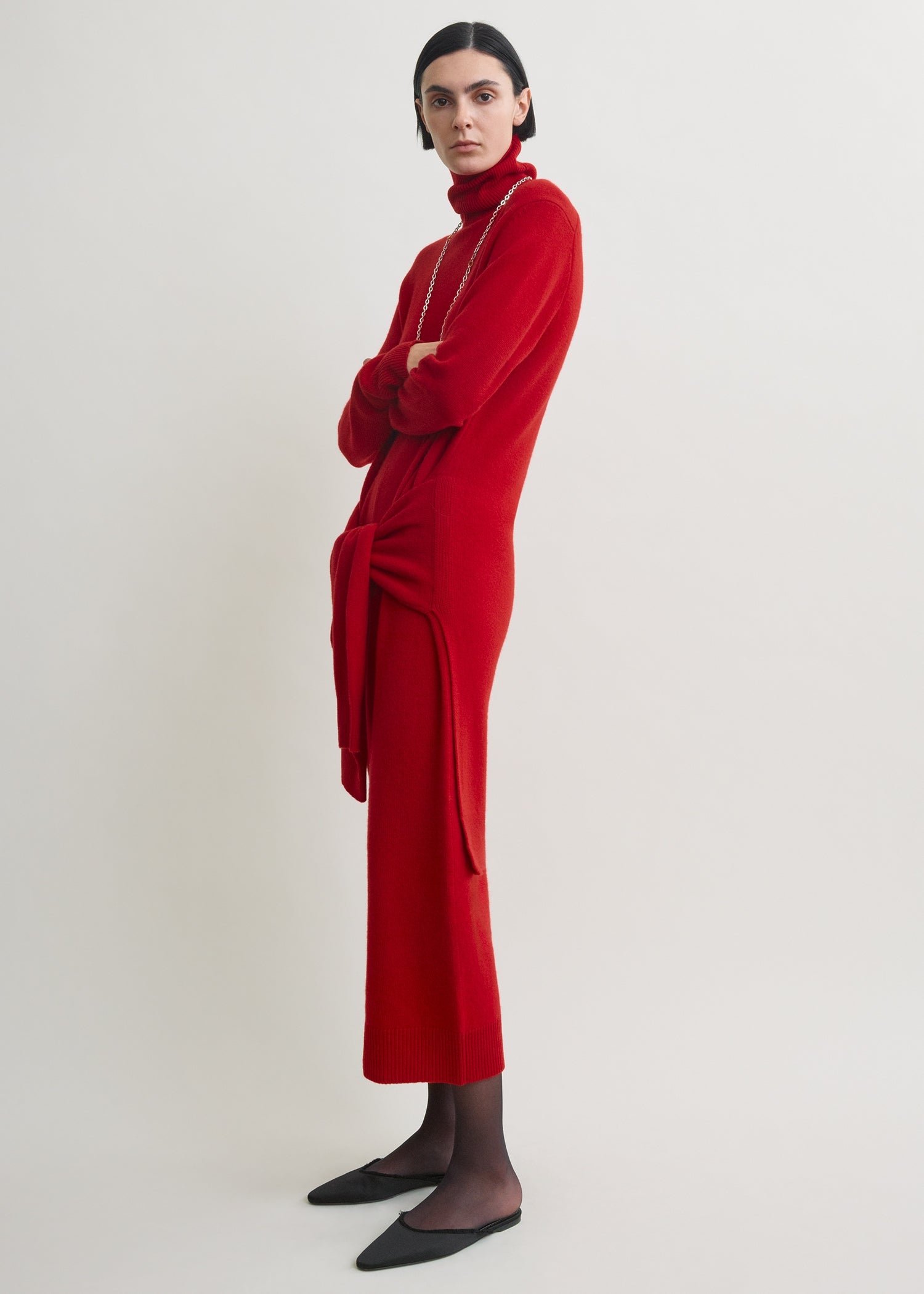 Double-sleeve turtleneck dress poppy