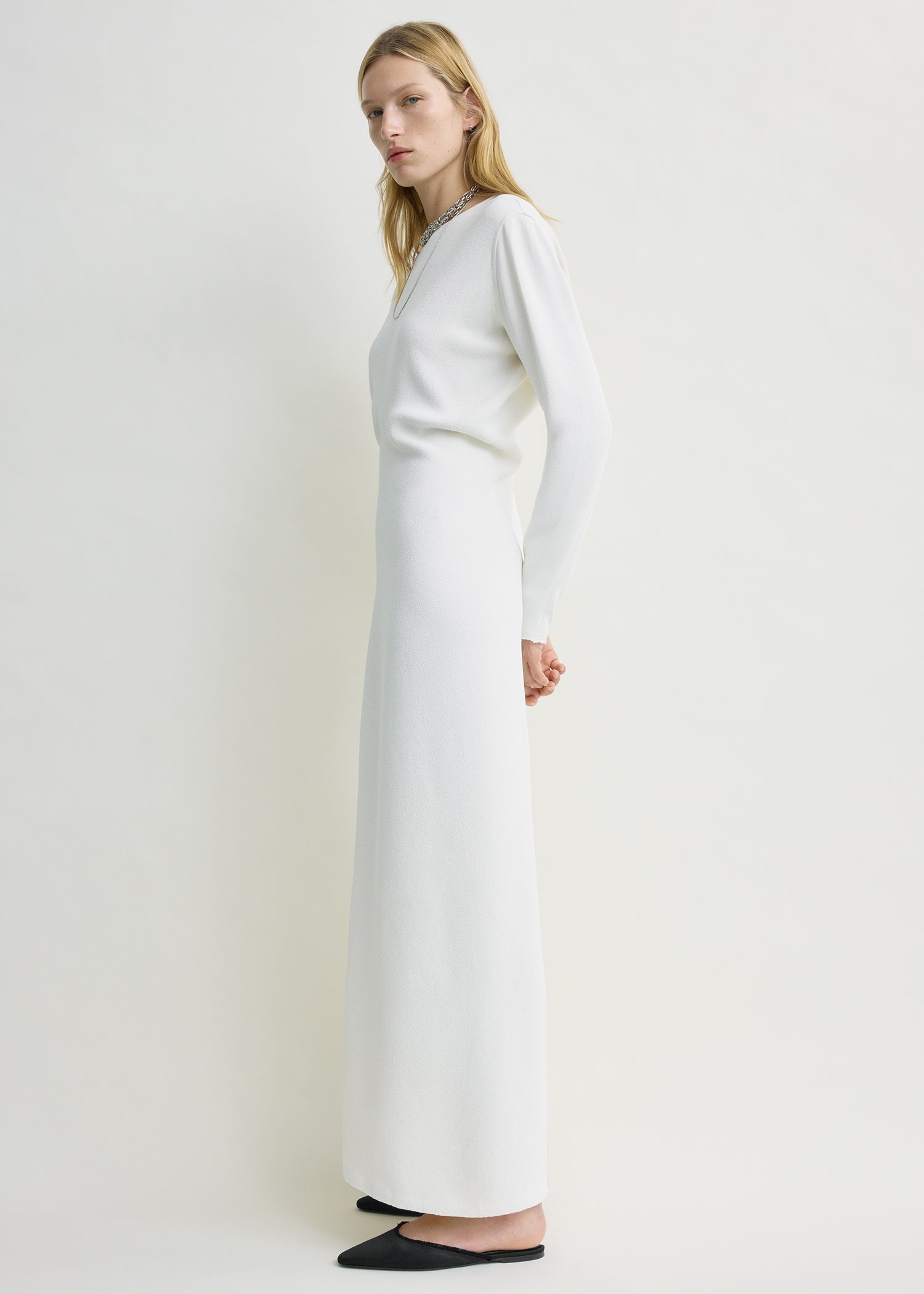 Long-sleeve slouch waist dress macadamia petite