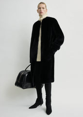 Shearling midi coat black