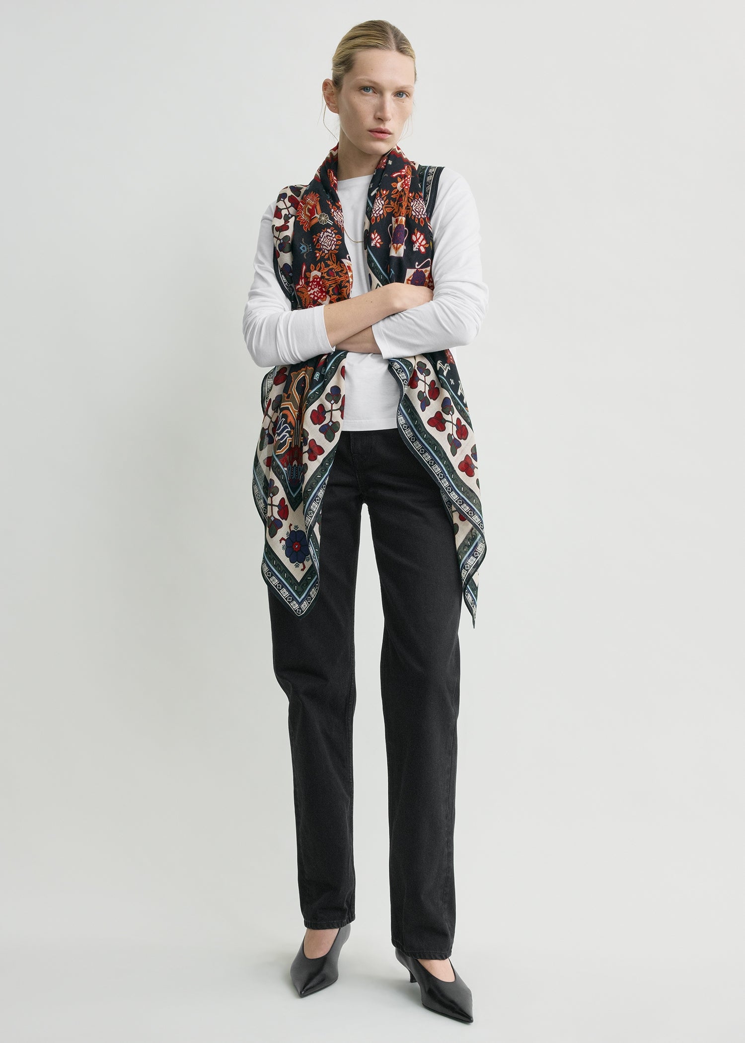 Winter blanket scarf navy/red