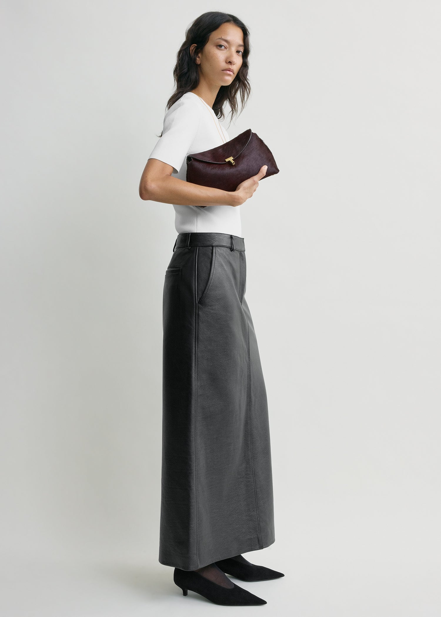 T-lock pony hair clutch wine