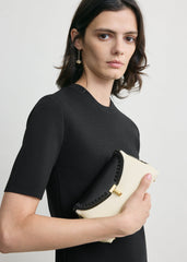 Mini T-lock embroidered leather clutch black/milk