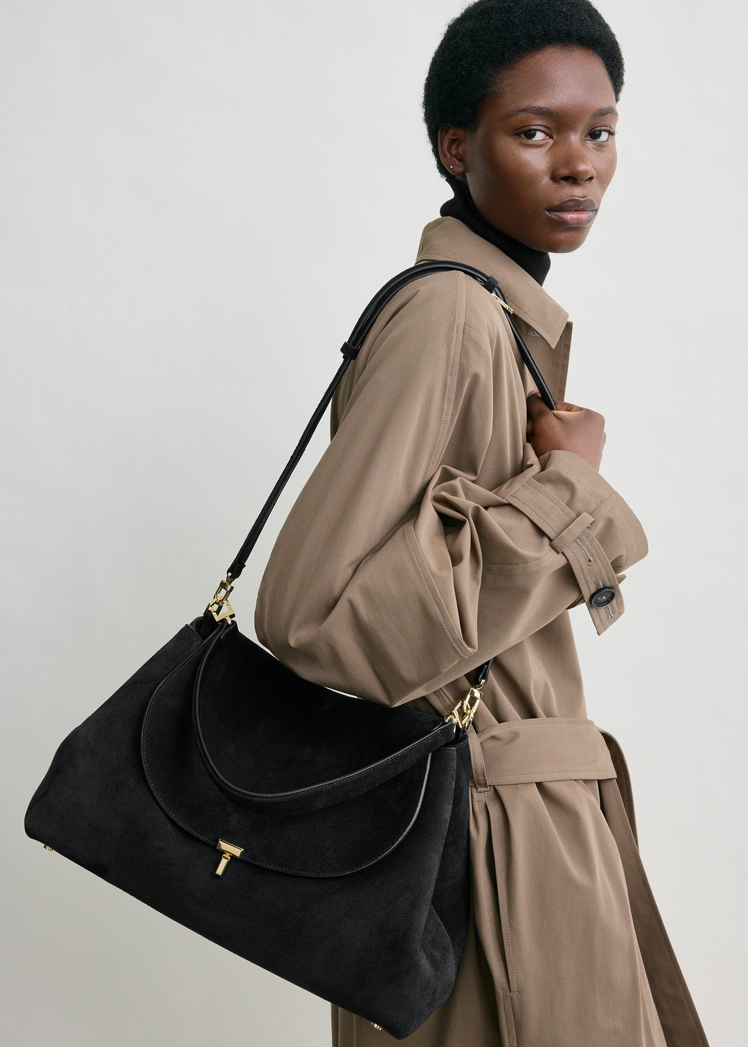 T-lock suede satchel black