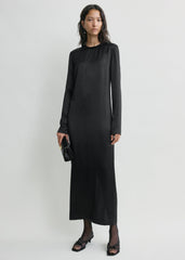 Long satin dress black