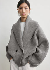 Shawl-lapel cardigan mid grey