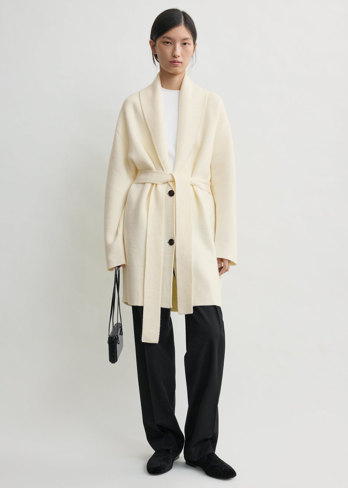 Shawl-lapel robe ecru petite