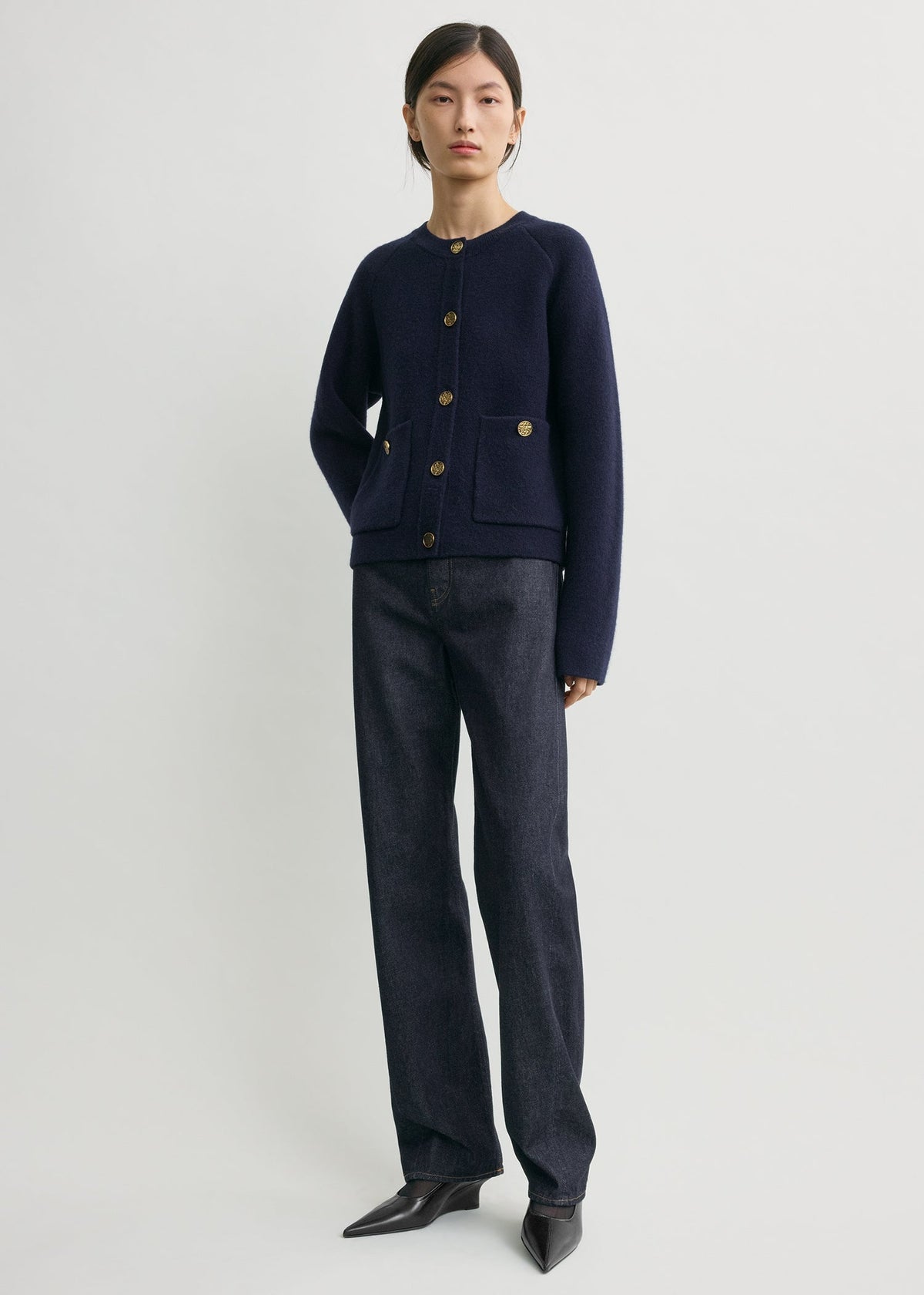 Hammered button cardigan navy