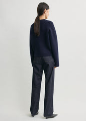 Hammered button cardigan navy