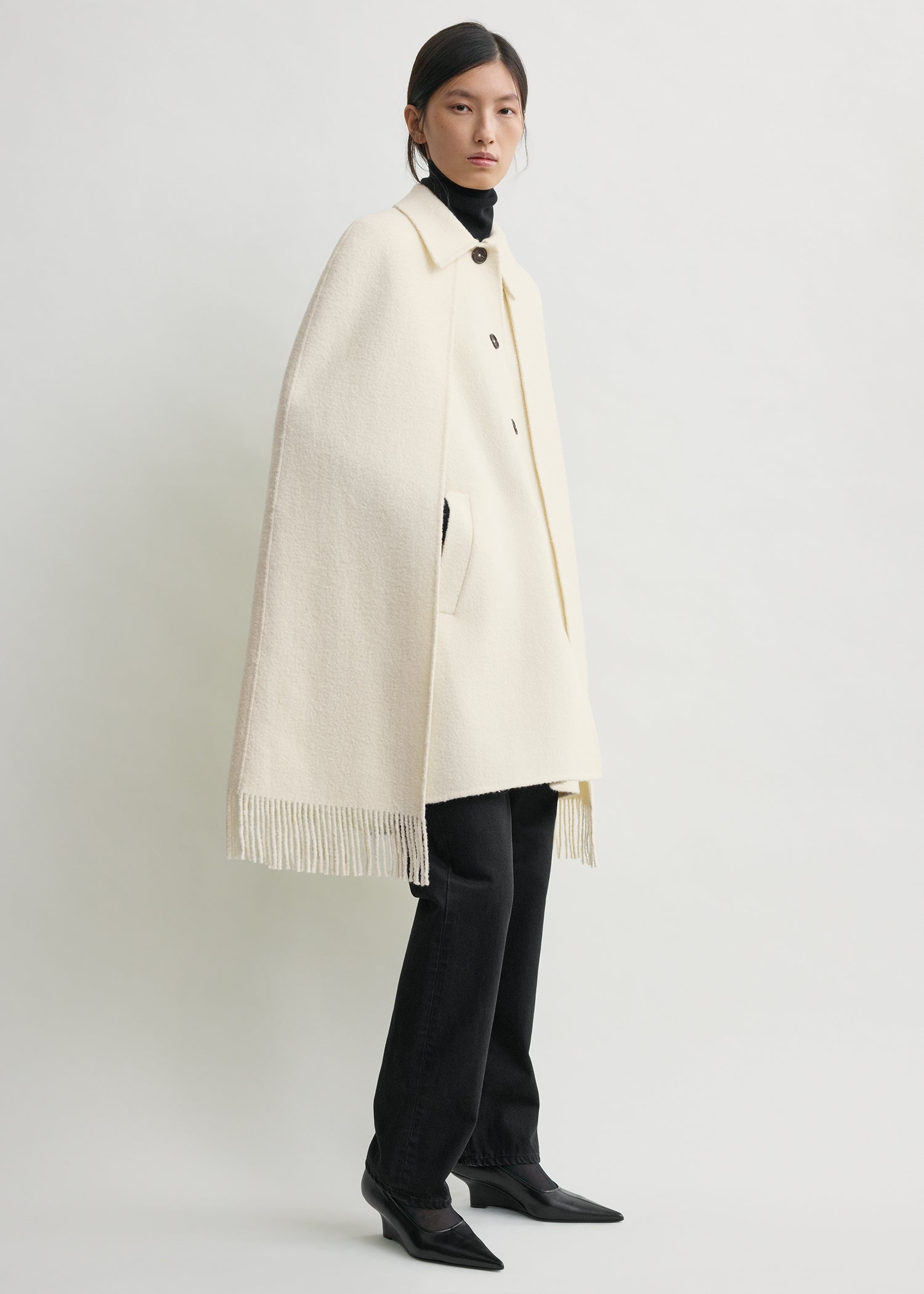 Fringe cape coat winter white petite
