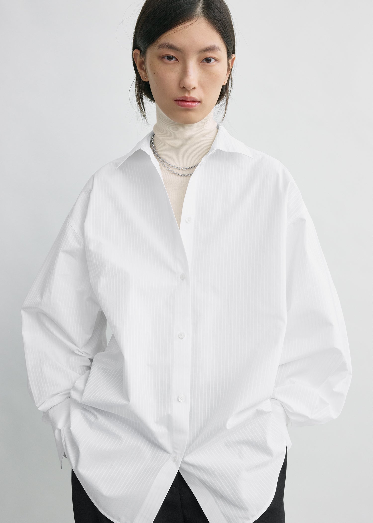 Oversized striped shirt white petite