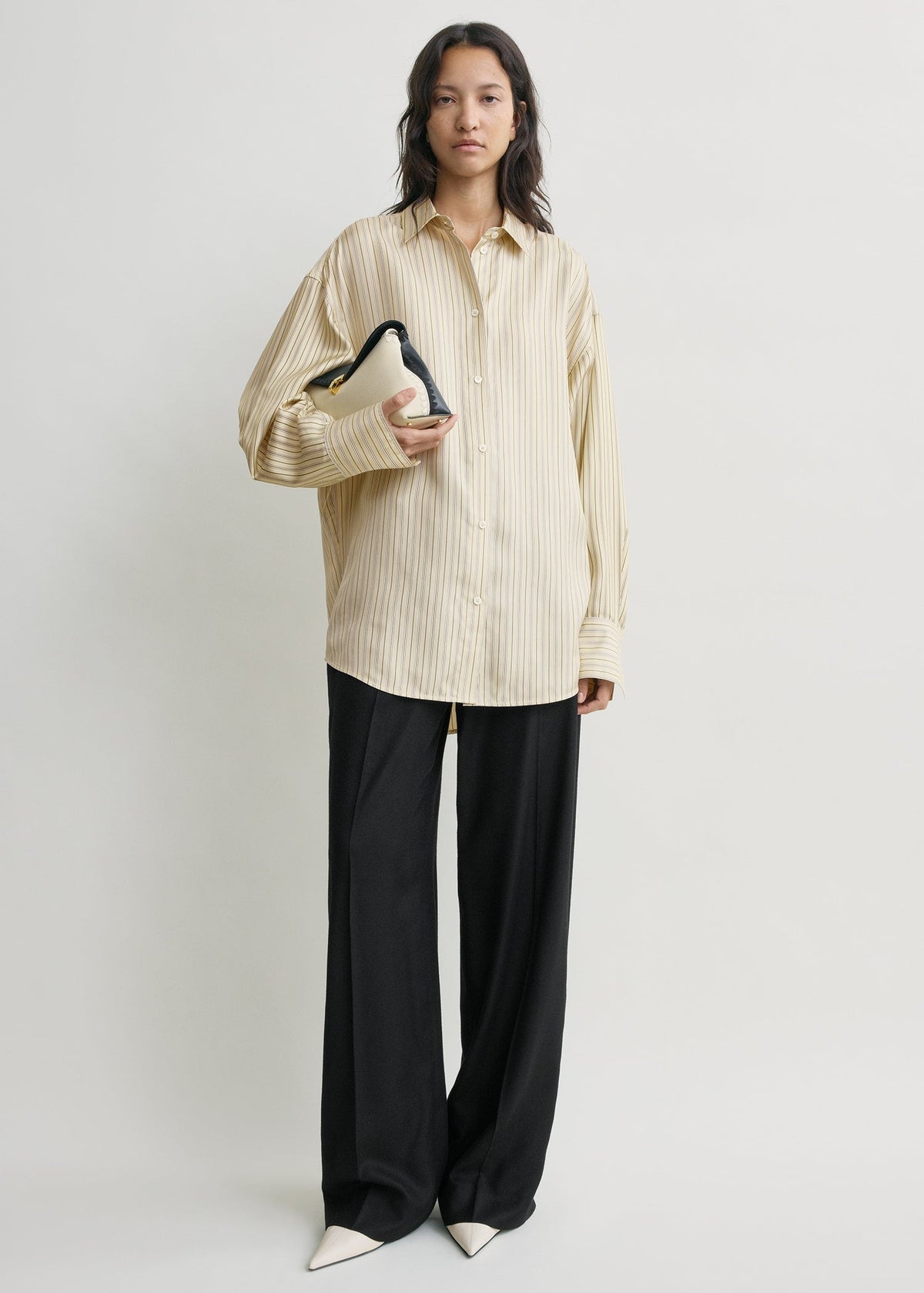 Oversized striped shirt beige/brown