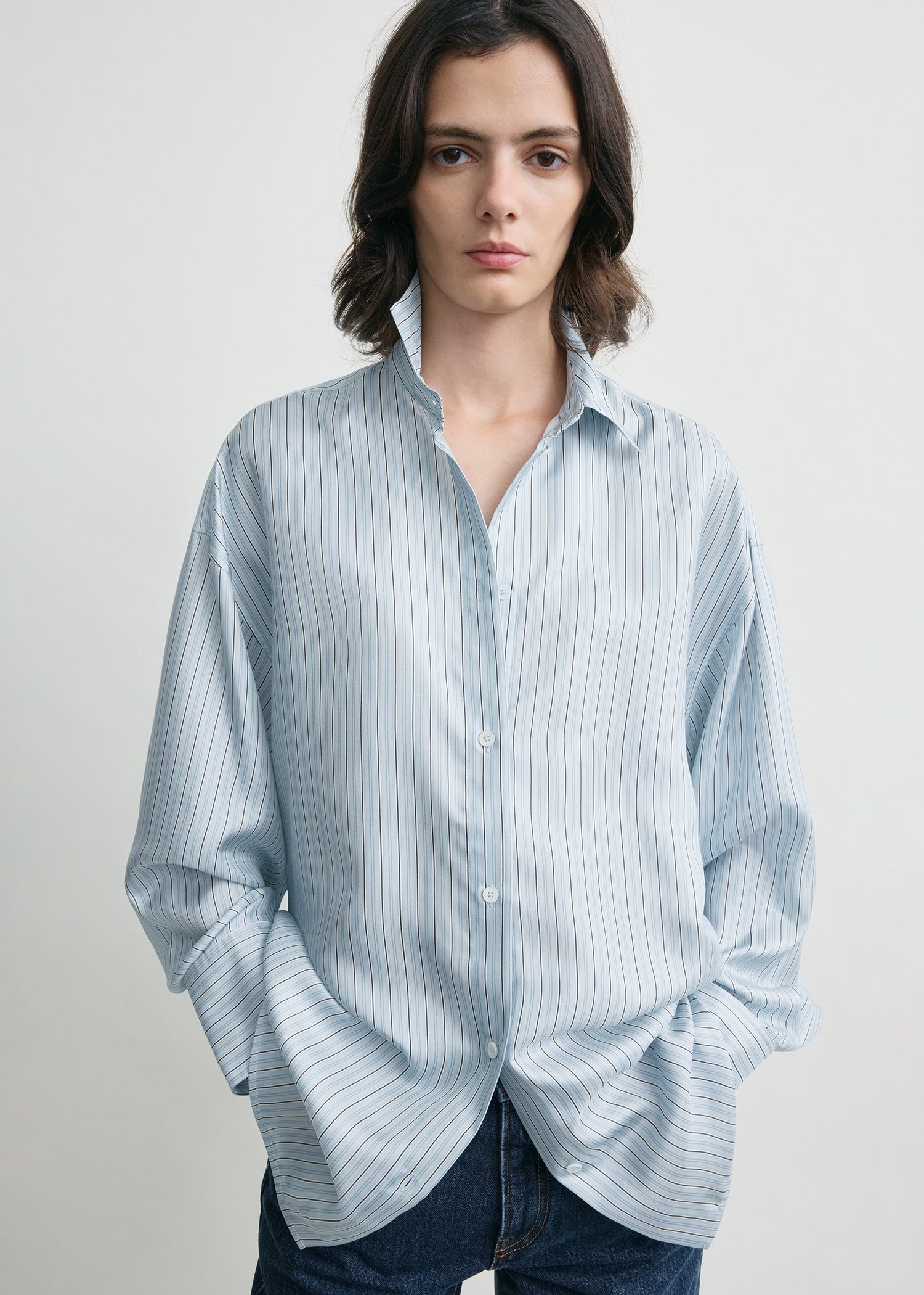 Oversized striped shirt ice/white petite
