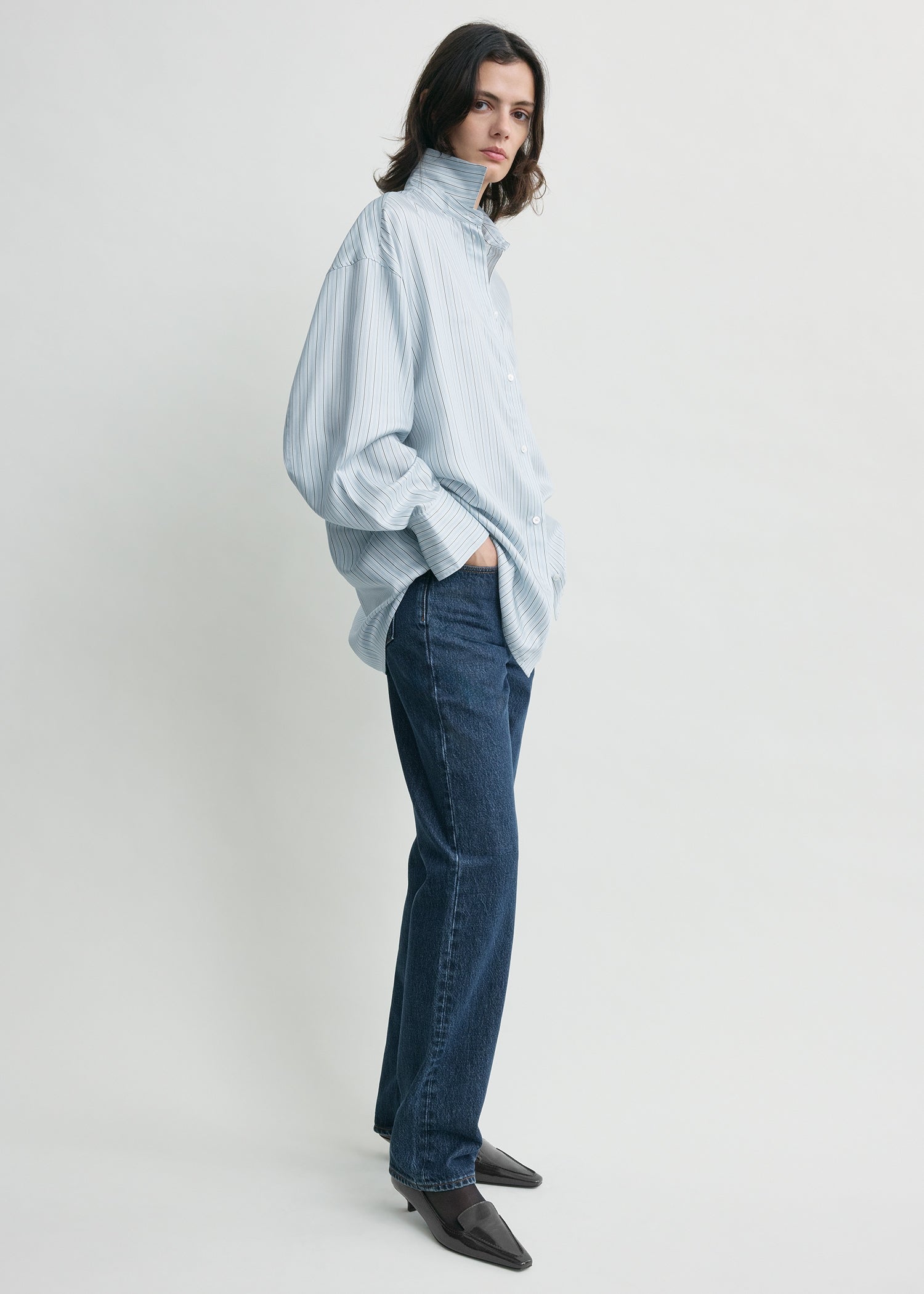 Oversized striped shirt ice/white
