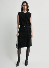 Belted suede top black