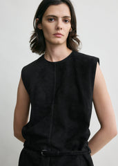 Belted suede top black