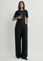 Wide flannel trousers black petite