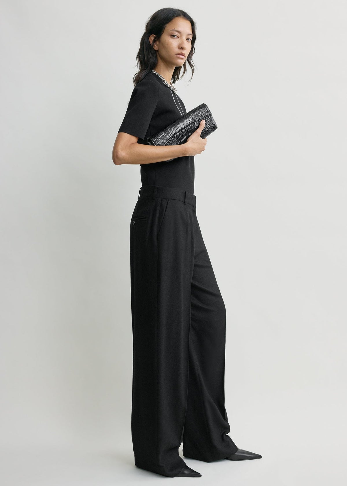 Wide flannel trousers black petite