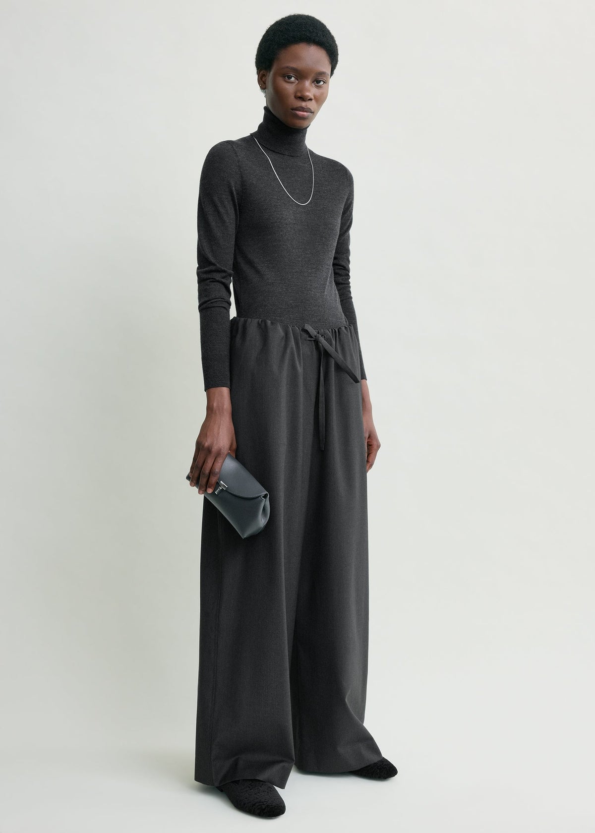 Drawstring dinner trousers charcoal melange petite