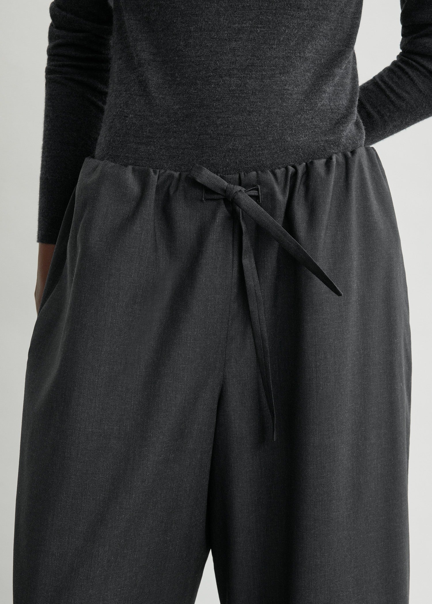 Drawstring dinner trousers charcoal melange petite