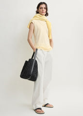 Medium belted paper raffia tote black