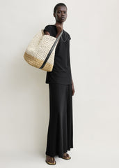 Belted paper raffia tote ecru/vanilla