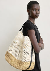 Belted paper raffia tote ecru/vanilla