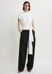 Single pleat cotton trousers black