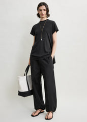 Drawstring cotton trousers black