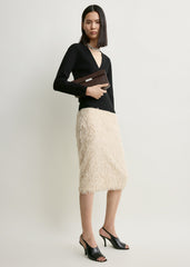 Feathered-jersey skirt eggshell