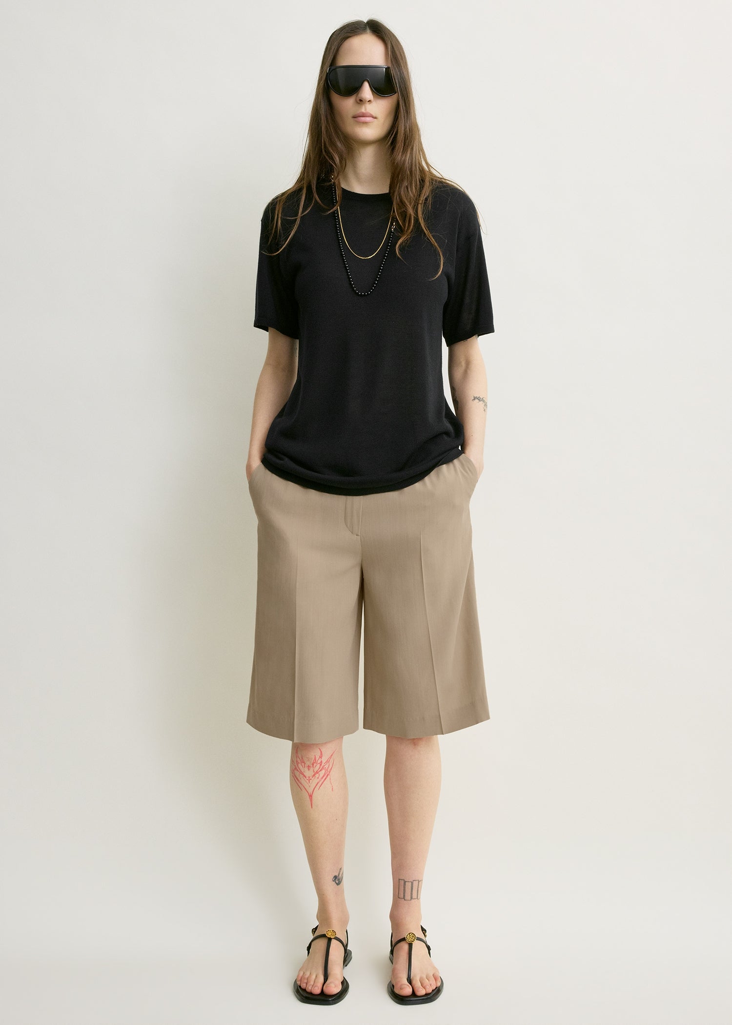 Wide tailored shorts overcast beige