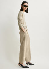 Double-pleat cropped linen trousers beige