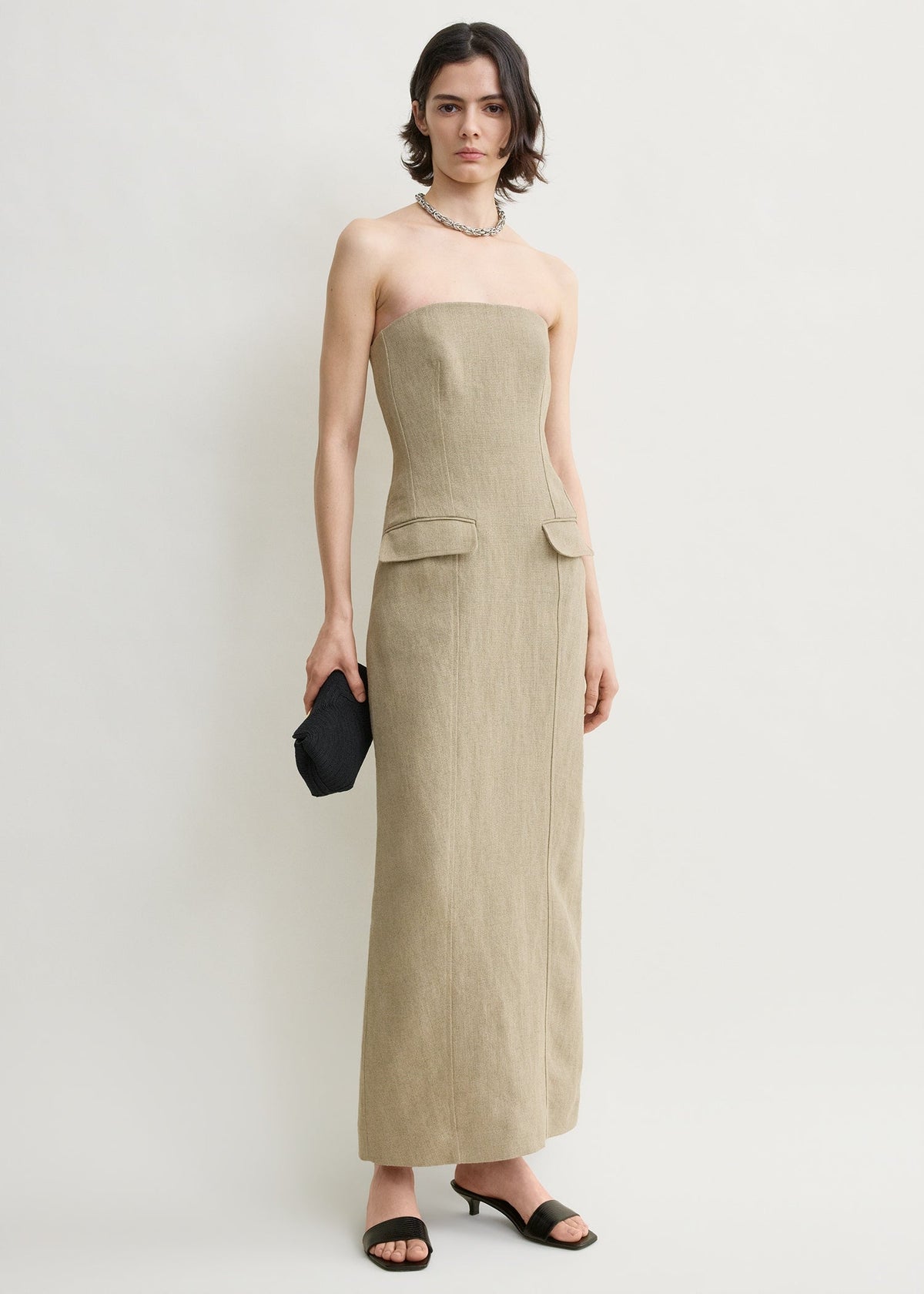 Strapless pocket dress beige