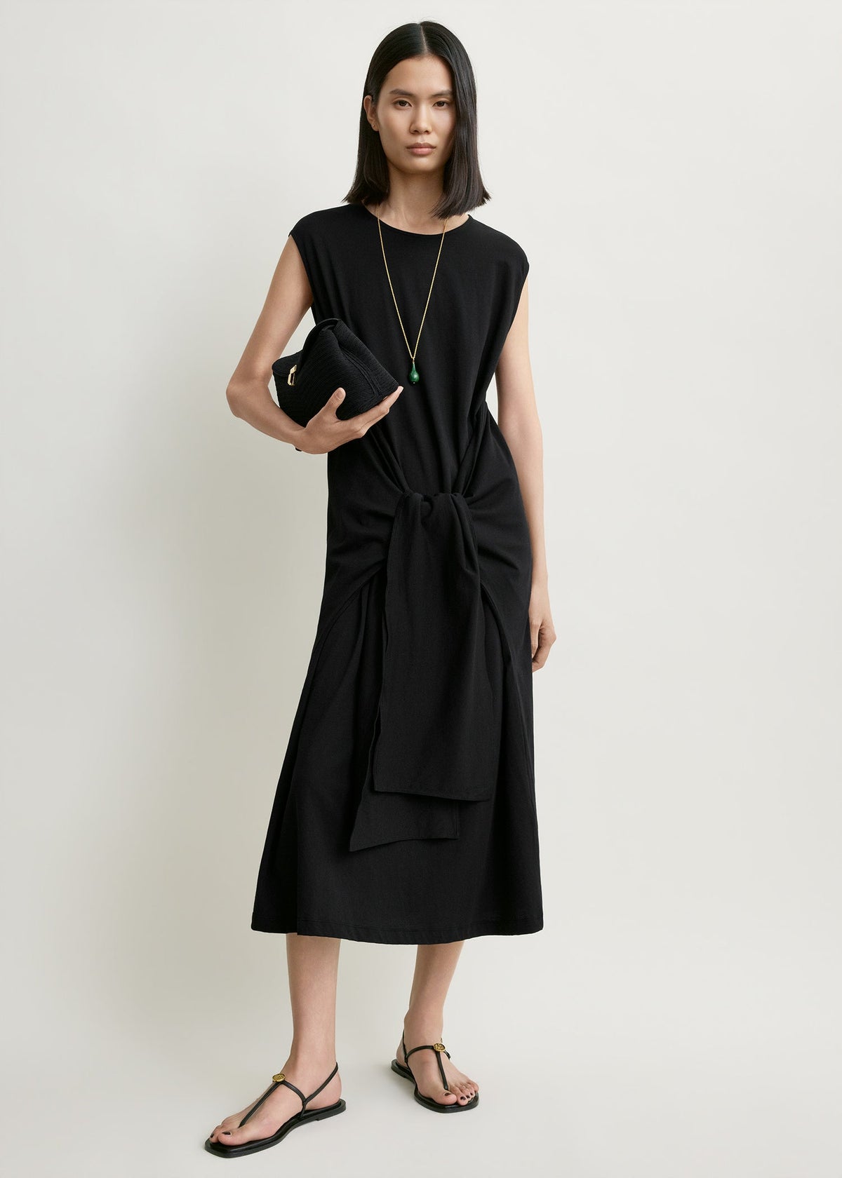 Tie-waist jersey dress black