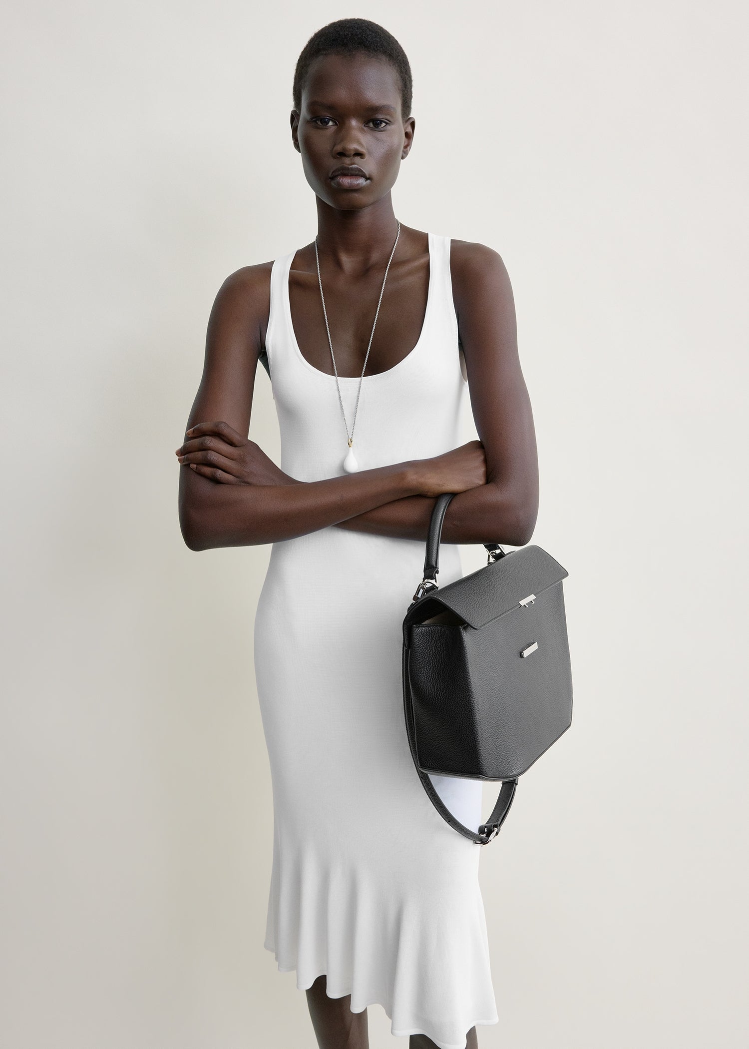 Fluted hem dress optic white