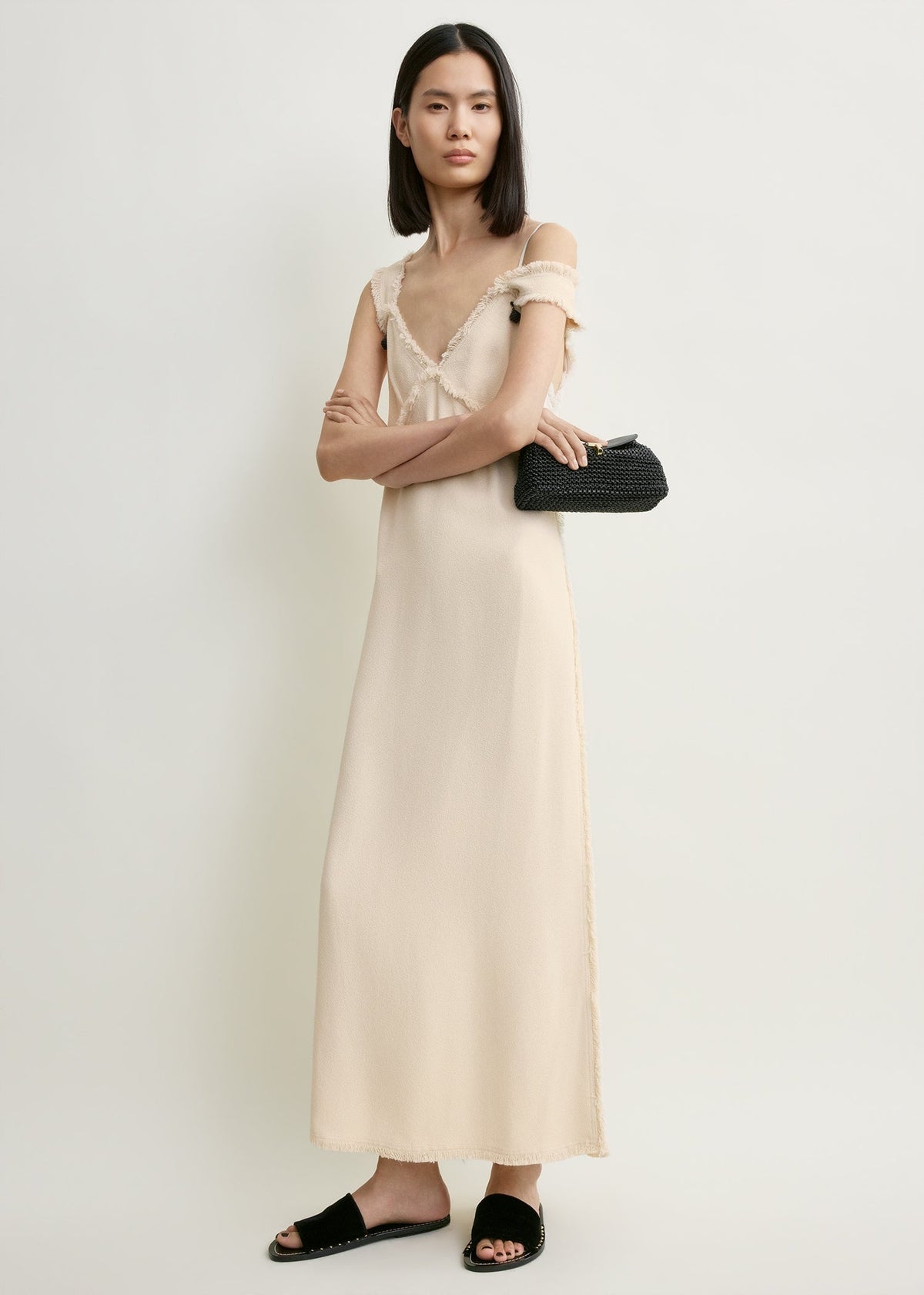V-neck raw slip dress stone