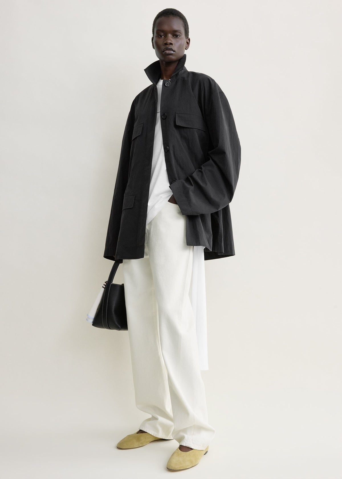 Collared drawstring jacket black