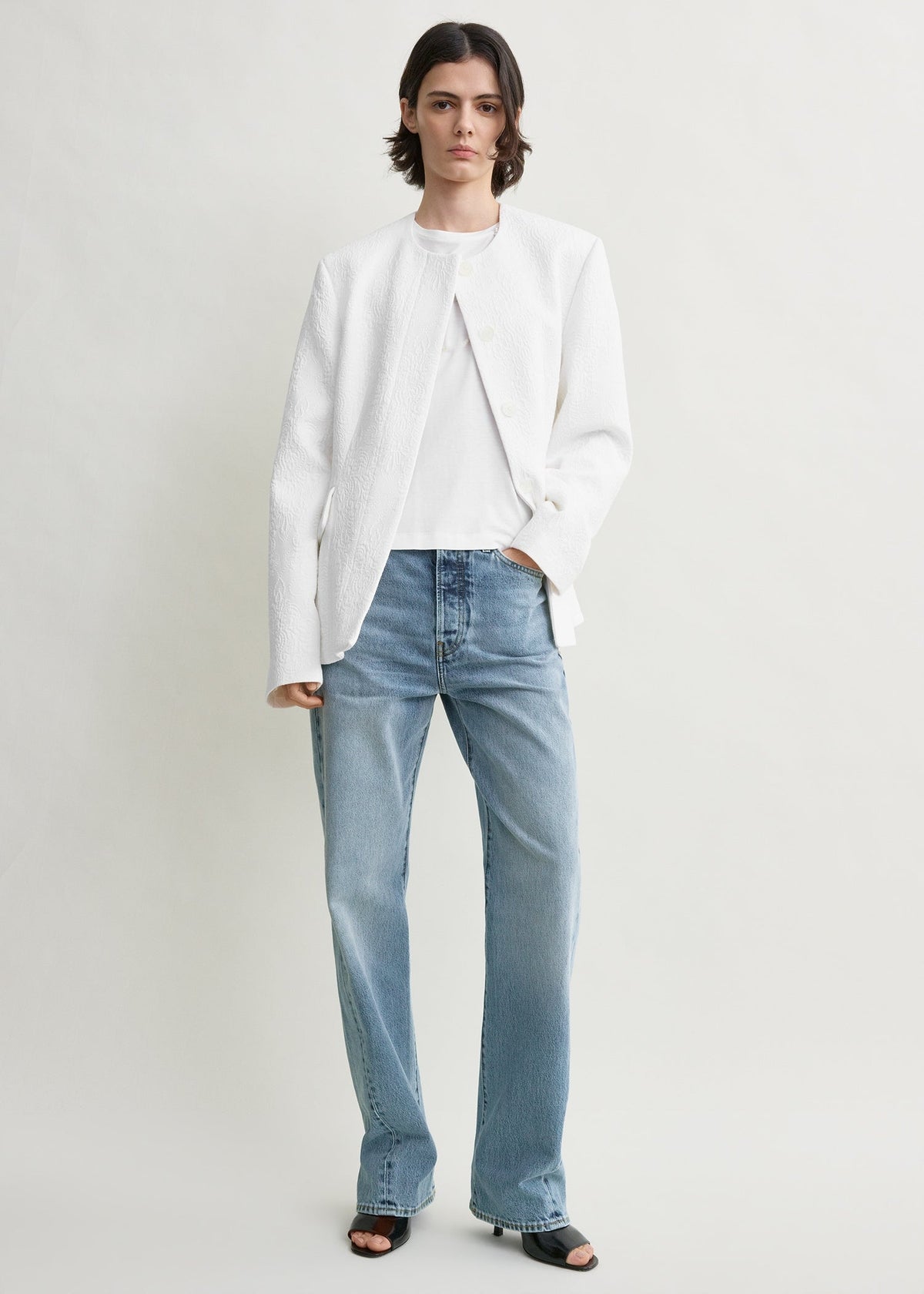 Jacquard cotton jacket optic white