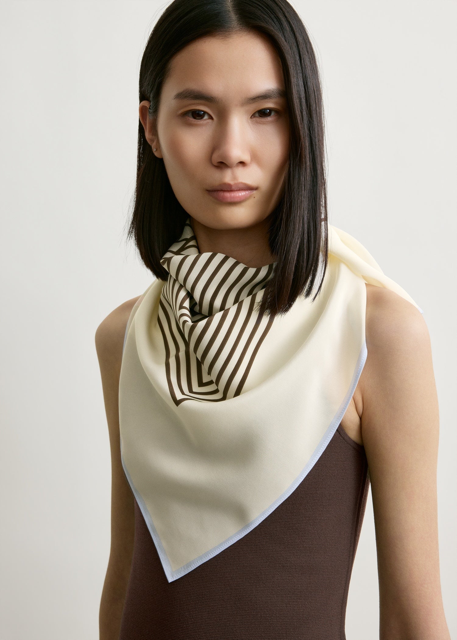 Centered monogram silk scarf macadamia