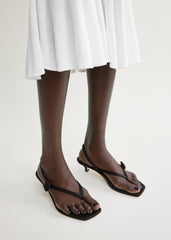 Slingback satin flip flops black