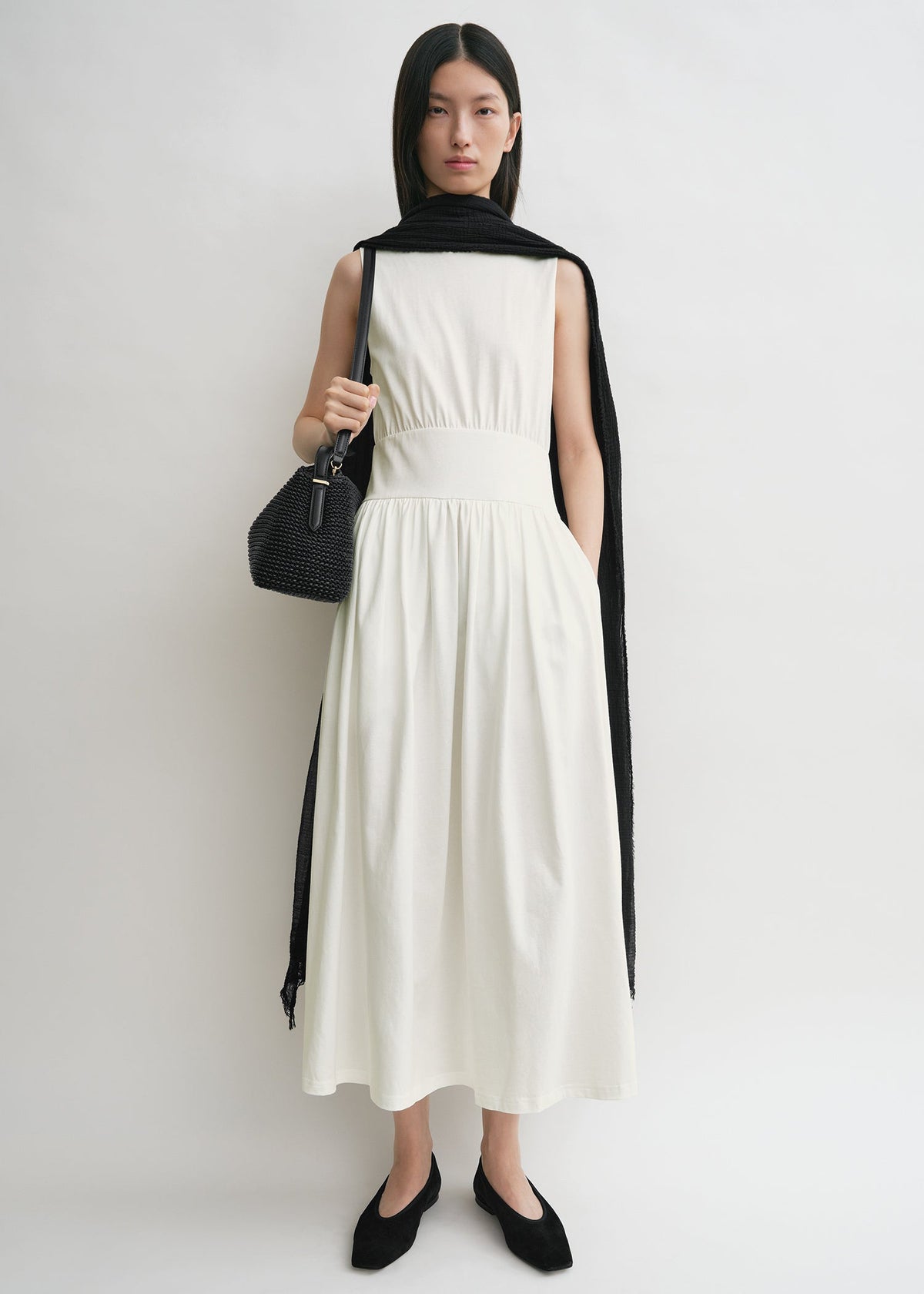 Sleeveless cotton tee dress off white