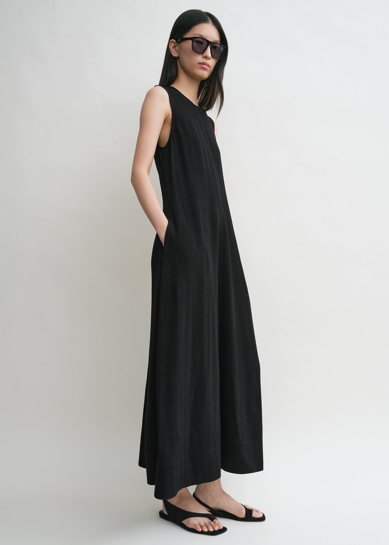 Woven stripe dress black petite