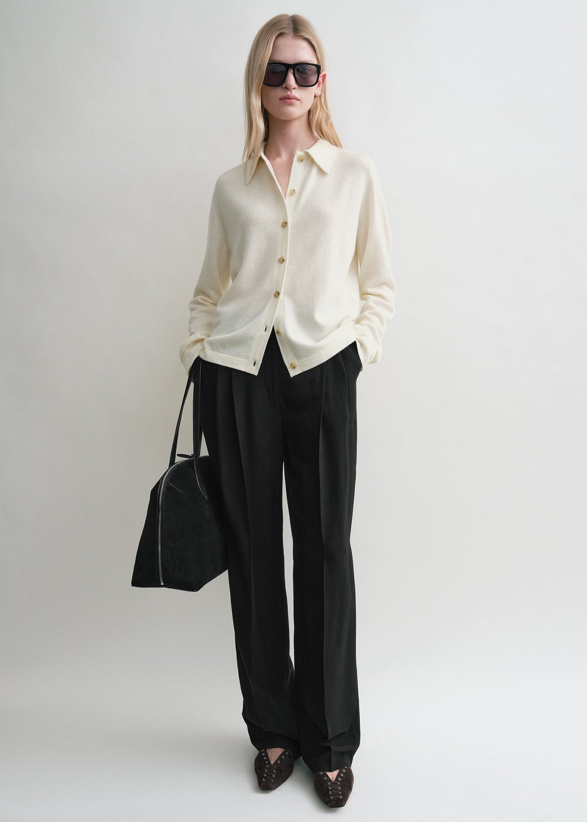 Raglan-sleeve cashmere cardigan talc
