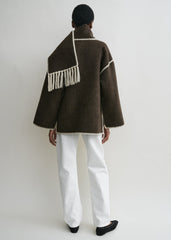 Embroidered scarf jacket chocolate melange