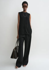 Woven stripe top black