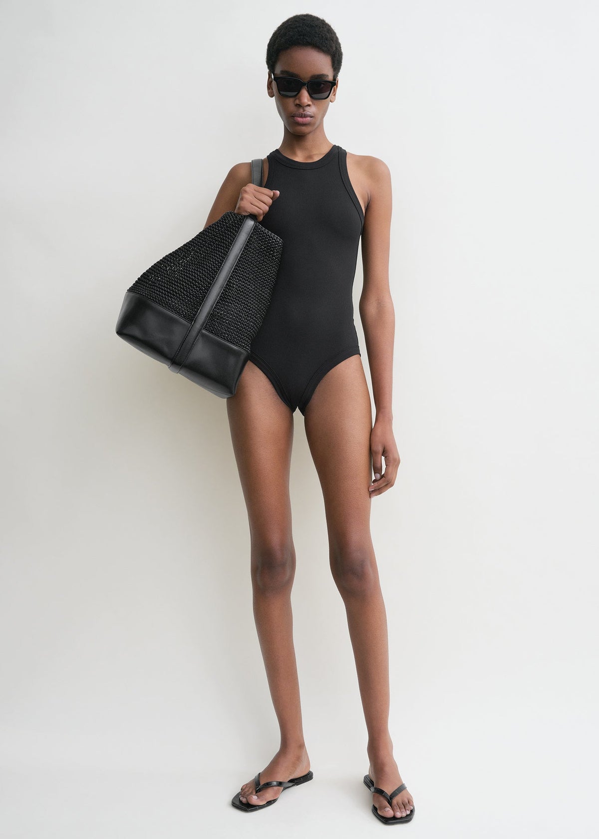 Curved rib swimsuit black