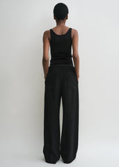 Woven stripe drawstring trousers black