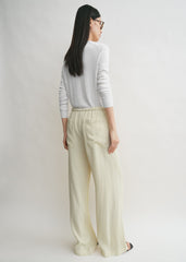 Woven stripe drawstring trousers ecru